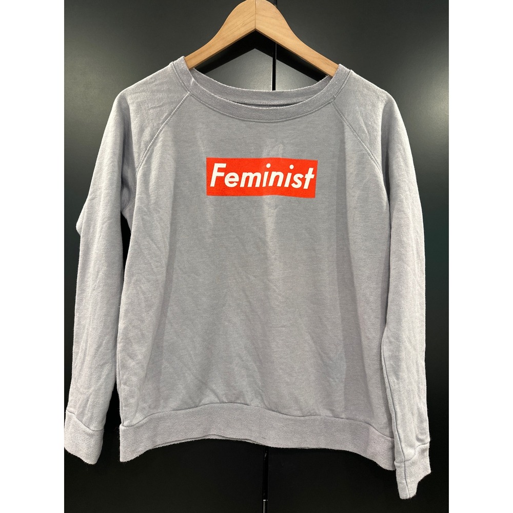 Prince Peter Collection Feminist Box Logo Sweatshirt Gray XS Made in USA‎ NWT